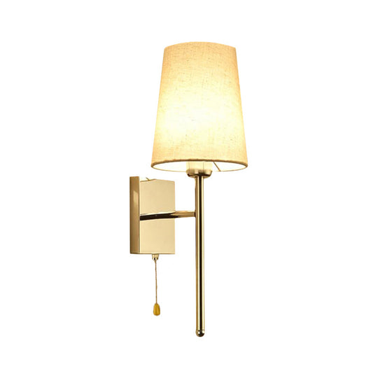 Modern Tapered Wall Sconce With Fabric Shade Chrome Finish - Led Bedside Lighting