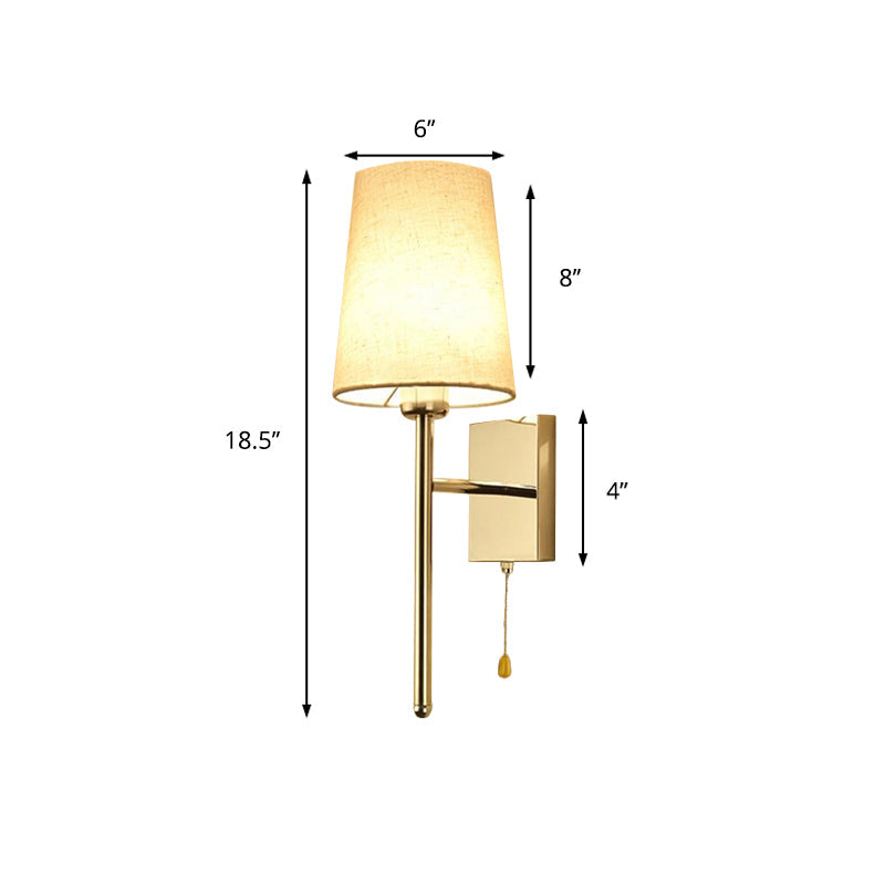 Modern Tapered Wall Sconce With Fabric Shade Chrome Finish - Led Bedside Lighting