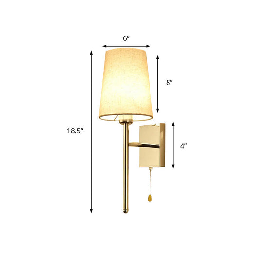 Modern Tapered Wall Sconce With Fabric Shade Chrome Finish - Led Bedside Lighting