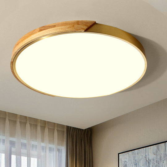 Sleek Drum Ceiling Light With Led Wood Flush Mount White/Warm 12/16 Width