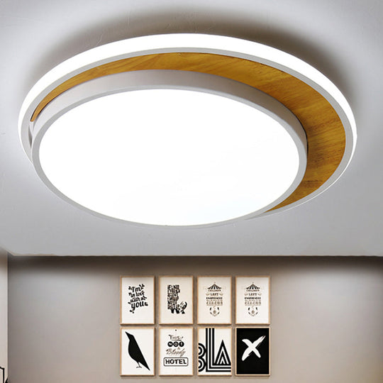 Contemporary Black/White Led Circle Flush Mount Ceiling Light Metal Fixture In White/Warm 16.5/20.5