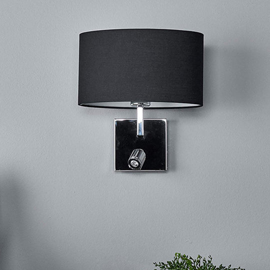 Modern Oval Black Fabric Led Wall Sconce Light For Bedside