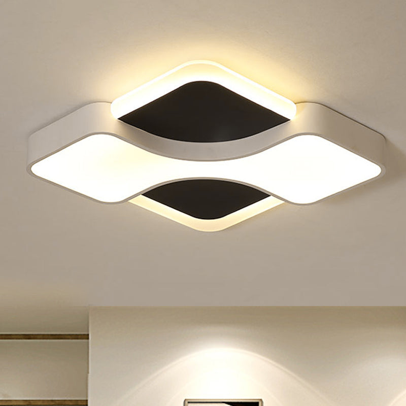 Geometric Metal Led Flush Ceiling Light Fixture In White/Warm 16.5/19.5/23.5 Wide White / 16.5 Warm