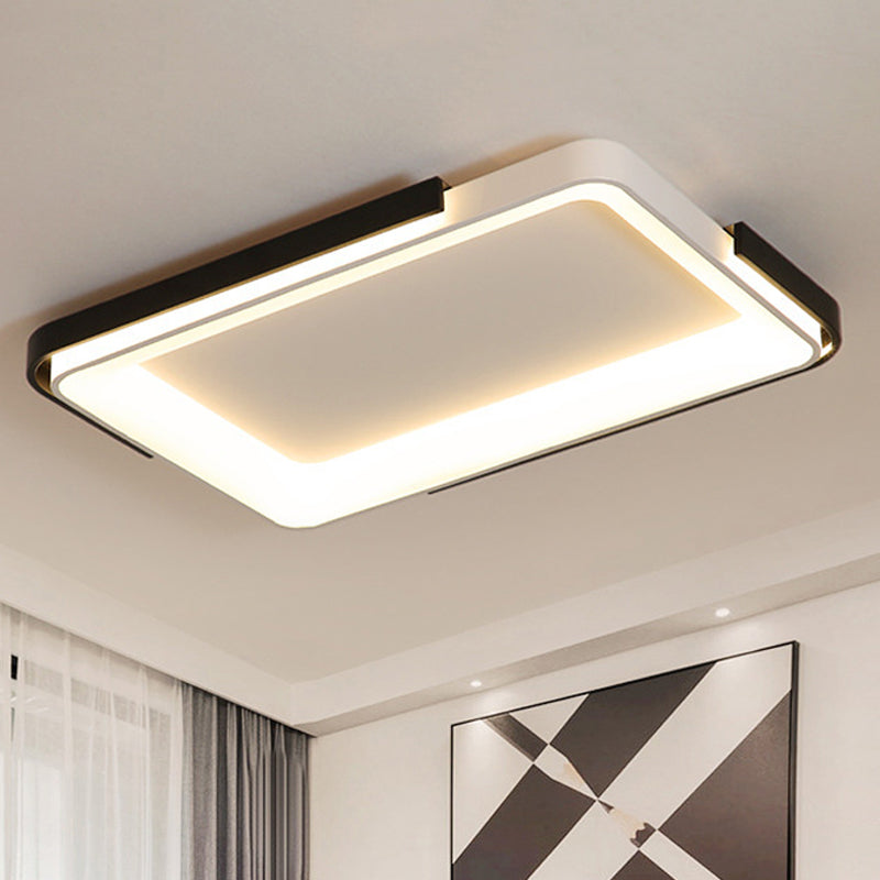 Simple Metal Led Flush Mount Light In White/Warm - Rectangular/Square Ceiling Fixture 18/35.5 Wide