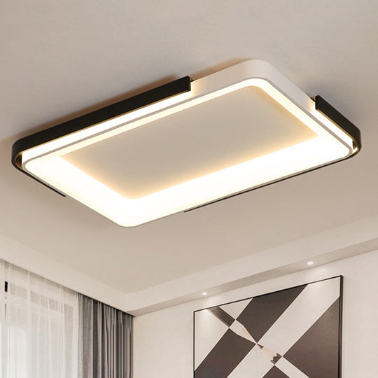 Simple Metal Led Flush Mount Light In White/Warm - Rectangular/Square Ceiling Fixture 18/35.5 Wide