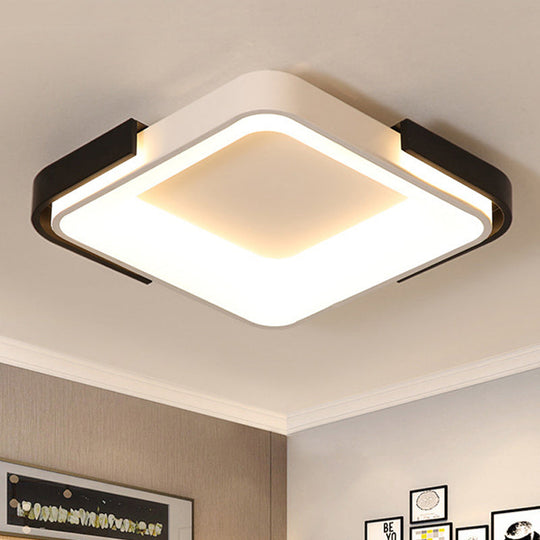 Simple Metal Led Flush Mount Light In White/Warm - Rectangular/Square Ceiling Fixture 18/35.5 Wide