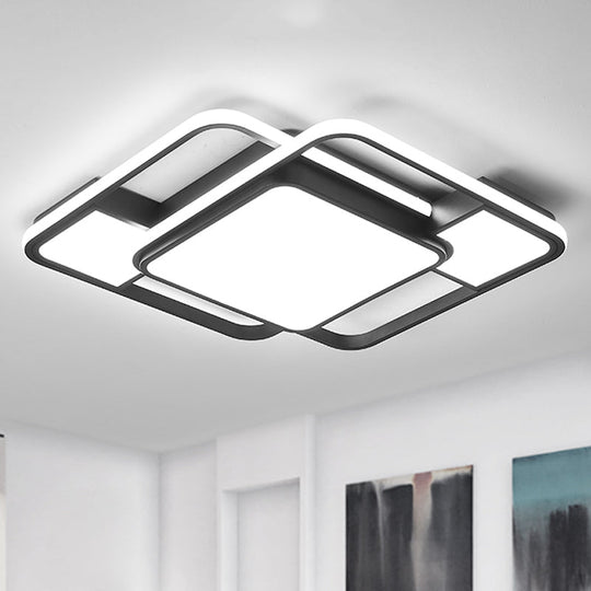 Modern Led Metal Flush Mount Ceiling Light With Frosted White Diffuser - White/Warm 16.5/20.5 Wide /