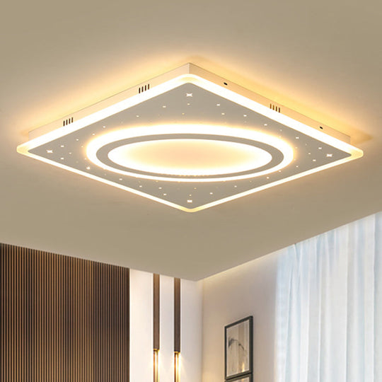 Led Square Flush Mount Ceiling Light In White/Warm With Metal Frame 21.5/23.5 Wide