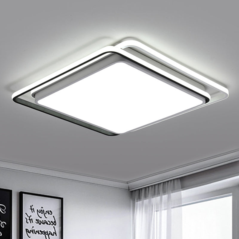 Square Ceiling Mount Led Lamp: Minimalist Metal Flush Light For Living Room In White/Warm - 15/19