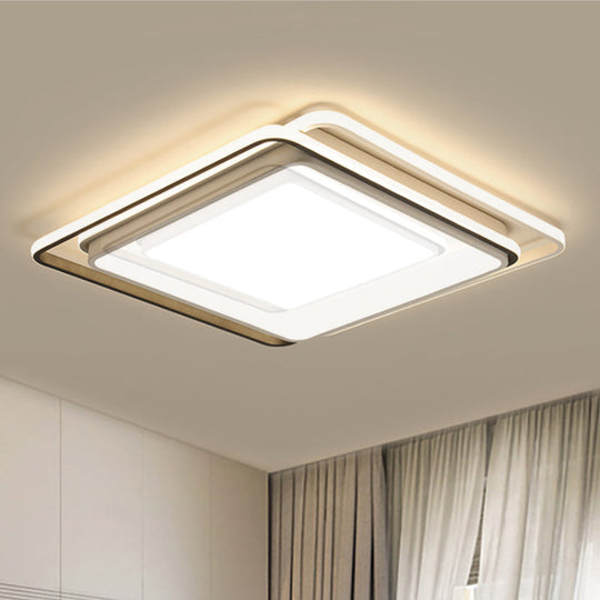 Square Ceiling Mount Led Lamp: Minimalist Metal Flush Light For Living Room In White/Warm - 15/19
