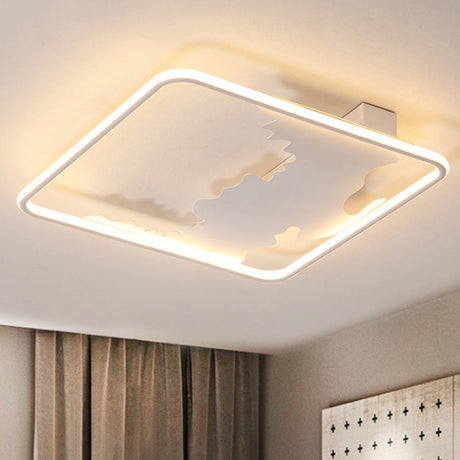 Art Deco Metal Led Square Flush Mount Lighting In White/Warm Light Various Width Options White /