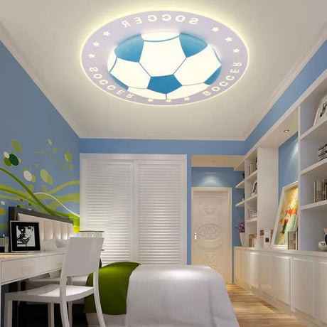 Stylish Acrylic Football Flush Ceiling Light For Study Room And Kitchen Sports Theme Blue