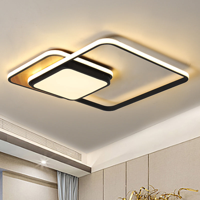 Modern Led Geometric Ceiling Light In Black/White Flush Mount 18’/21.5’ Wide White/Warm