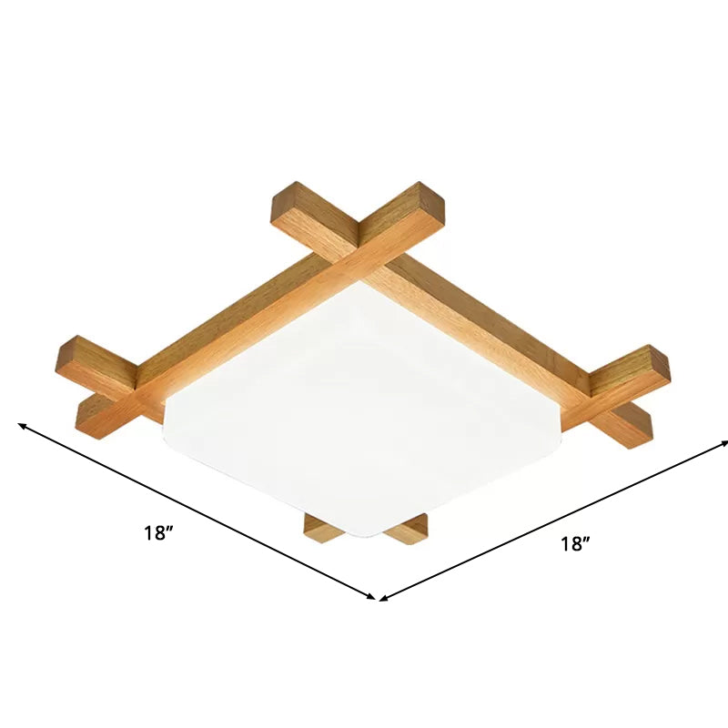 Modern Square Acrylic Wood Ceiling Lamp - White Led Flush Mount 15/19/23.5 Width Ideal For Bathroom