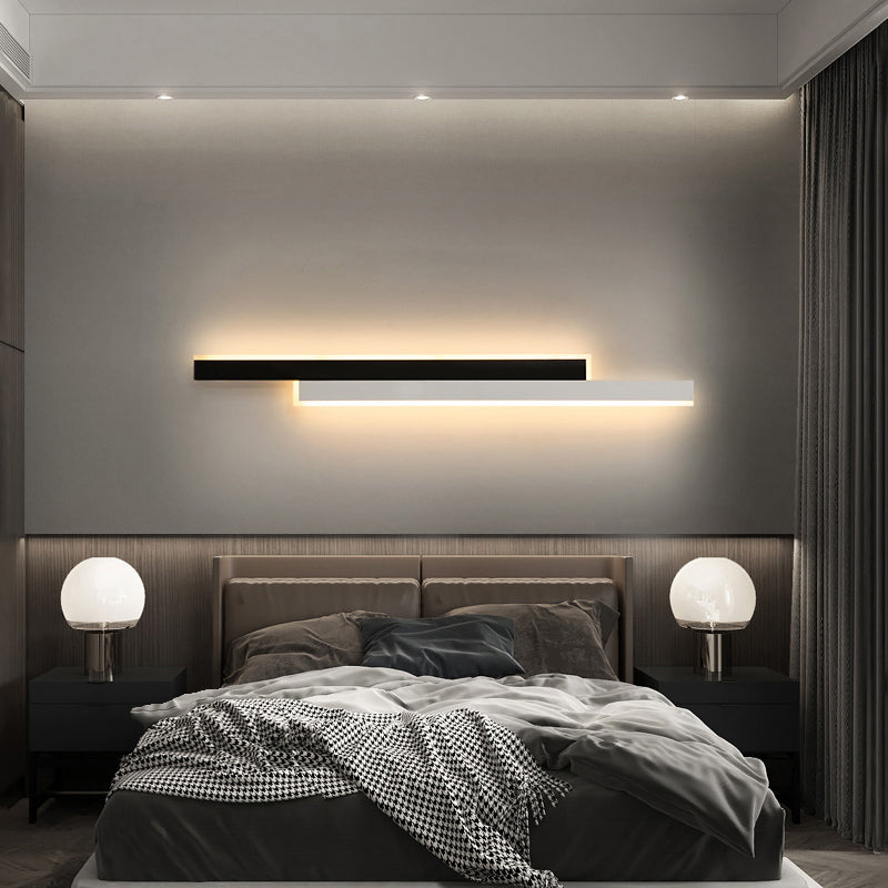 Minimalist Black And White Linear Led Wall Light - Modern Metal Flush Mount Sconce For Corridor