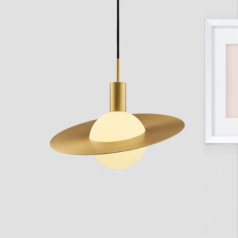 Contemporary Gold Suspended Pendant Light With White Glass Shade