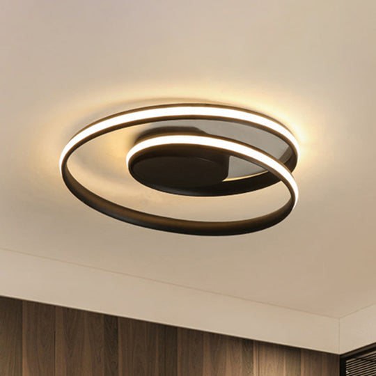 Simple Acrylic Led Loop Ceiling Lamp In Black/White - 18’/23.5’ Wide Flush Light Fixture With