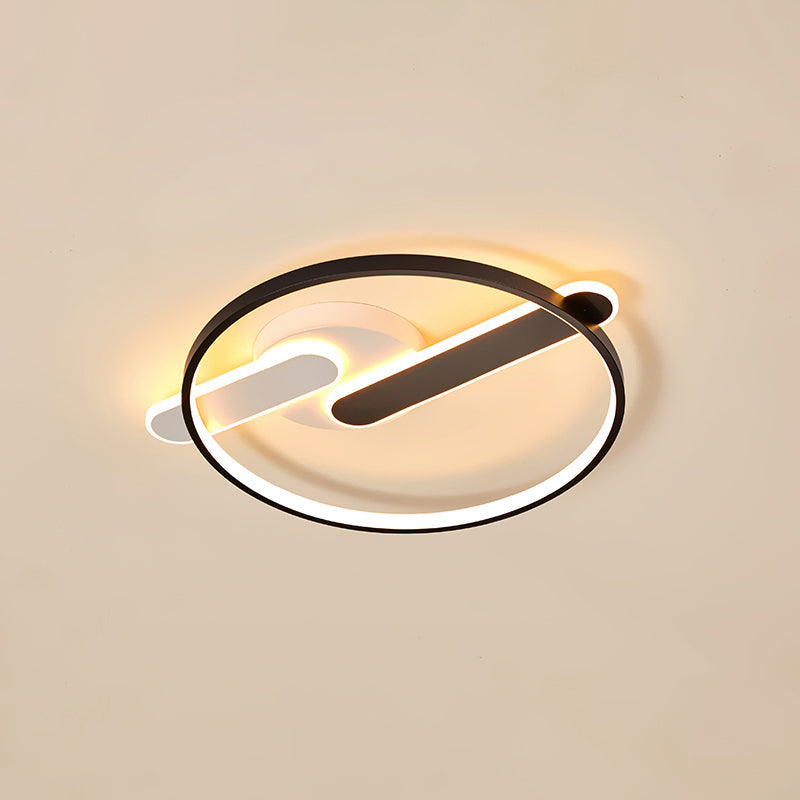 Modern Circle Led Flush Light In Black And White For Corridors - Sleek Minimalist Design / 20.5’