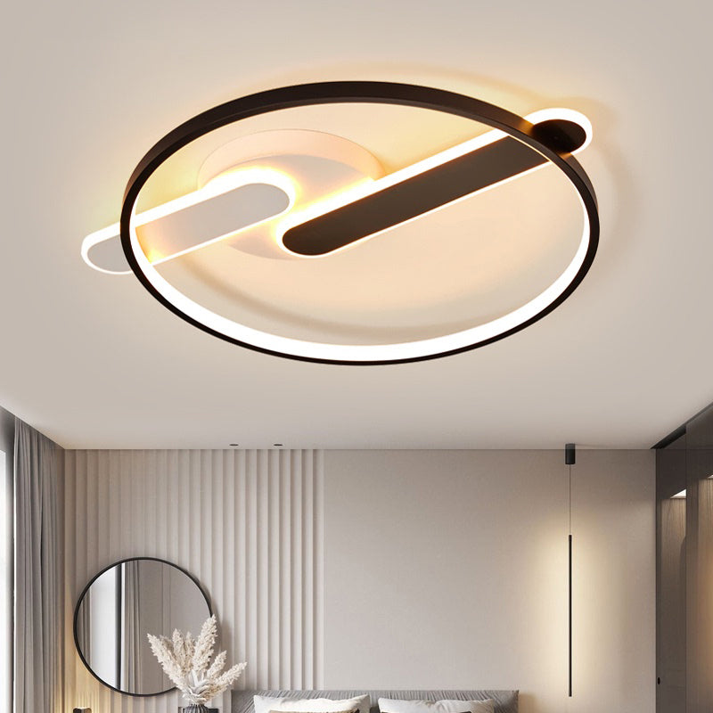 Modern Circle Led Flush Light In Black And White For Corridors - Sleek Minimalist Design