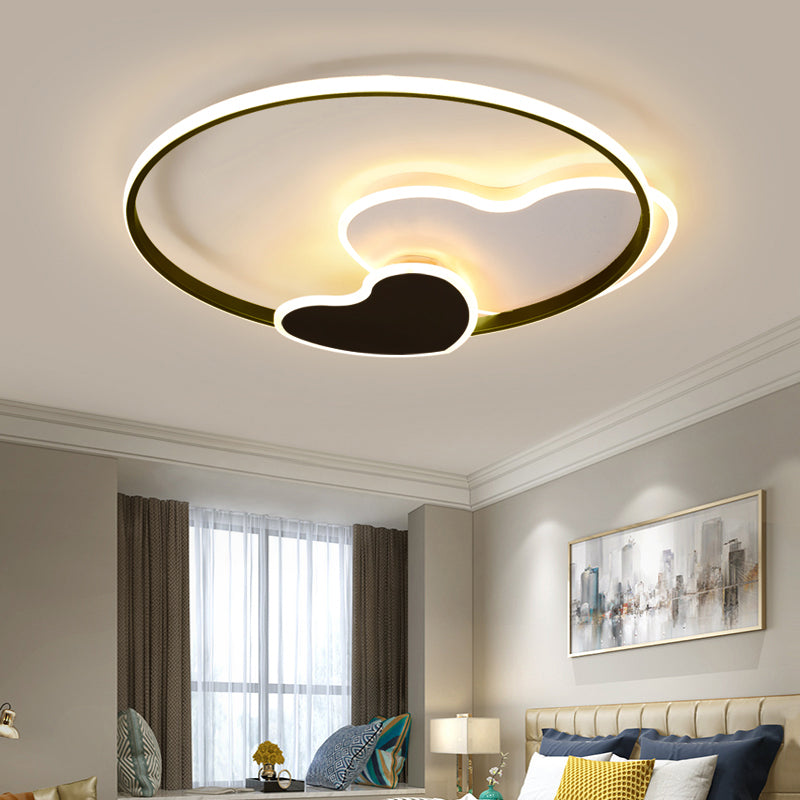 Heart-Shaped Led Ceiling Light With Black & White Acrylic And Metal Rim