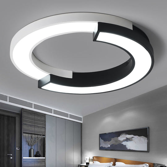 Led Circle Flush Light Nordic Metal Ceiling Fixture For Bedroom - Black & White