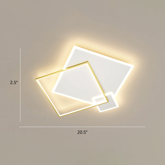 Contemporary Led Flush Mount Metal Ceiling Light For Bedrooms White - Gold / 19.5’ Square Plate
