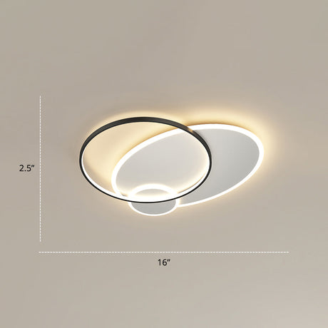 Contemporary Led Flush Mount Metal Ceiling Light For Bedrooms Black-White / 16 Round