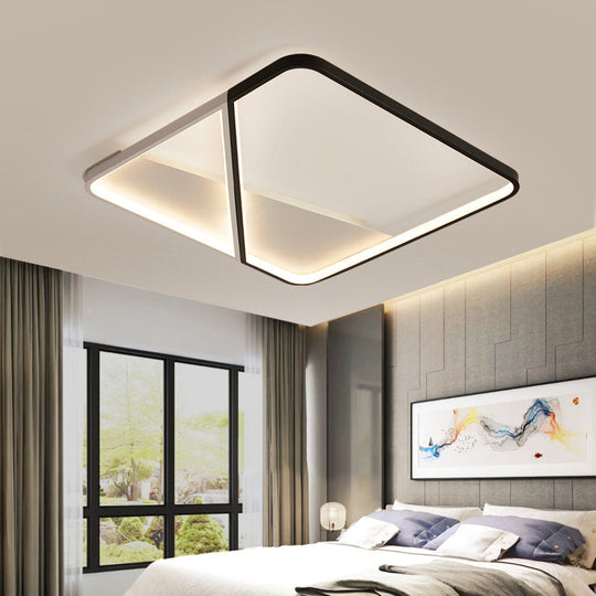 Led Metal Square Flush Mount Ceiling Lamp For Bedroom - Simple Black - White Style