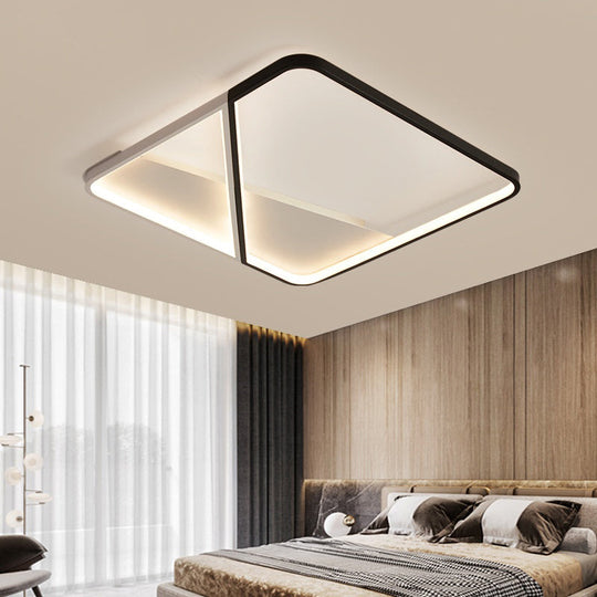 Led Metal Square Flush Mount Ceiling Lamp For Bedroom - Simple Black-White Style
