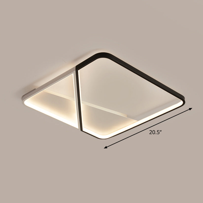 Led Metal Square Flush Mount Ceiling Lamp For Bedroom - Simple Black-White Style / 20.5