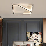 Led Metal Square Flush Mount Ceiling Lamp For Bedroom - Simple Black-White Style