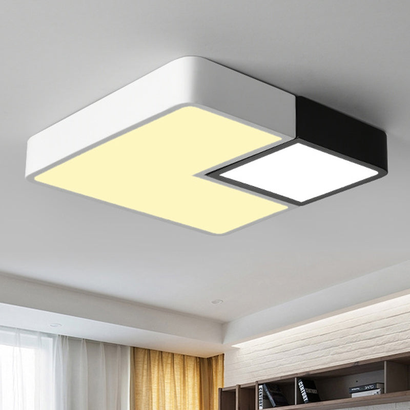 Simple Metal Square Flush Mount Led Ceiling Light Fixture For Living Room In Warm/White -