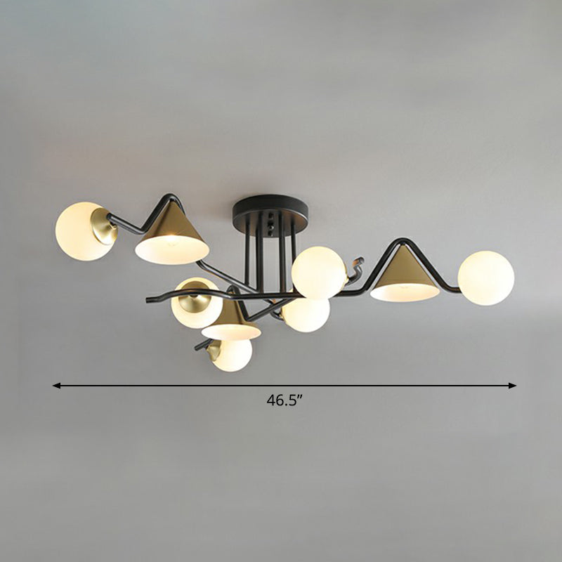 Minimalist Glass Semi Flush Ceiling Light - Cone And Ball Shaped Black - Brass Finish 9 / Cream