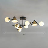 Minimalist Glass Semi Flush Ceiling Light - Cone And Ball Shaped Black-Brass Finish 9 / Cream
