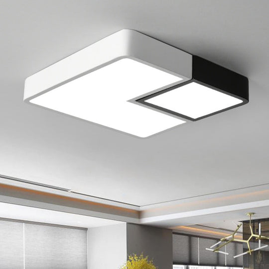 Simple Metal Square Flush Mount Led Ceiling Light Fixture For Living Room In Warm/White -