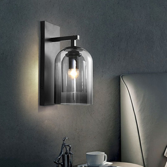 Nordic Cloche Wall Lamp Glass 1 Head Bedroom Sconce Light In Black