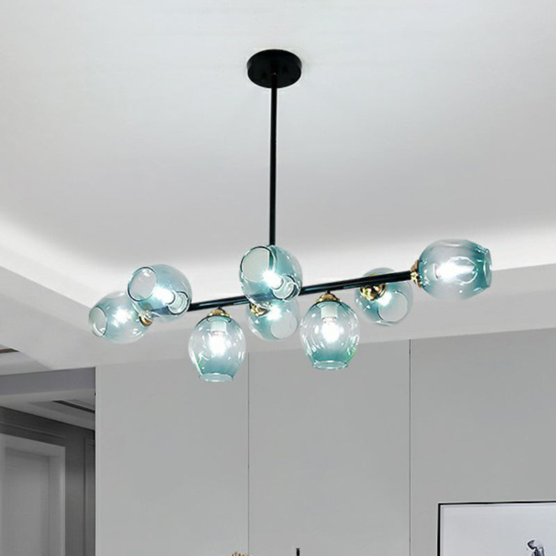 Dimpled Glass Linear Island Pendant Light With 8-Bulbs For Minimalist Dining Room