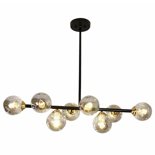 Dimpled Glass Linear Island Pendant Light With 8-Bulbs For Minimalist Dining Room