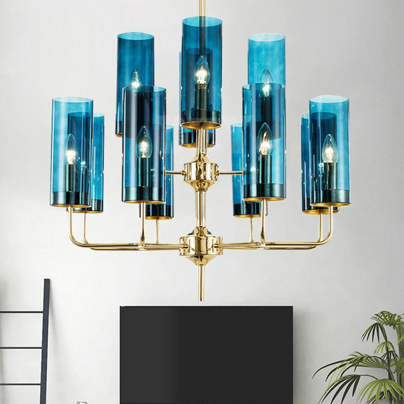 Glass Brass Finish Chandelier Light For Modern Living Room 12 / Blue