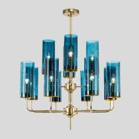 Glass Brass Finish Chandelier Light For Modern Living Room