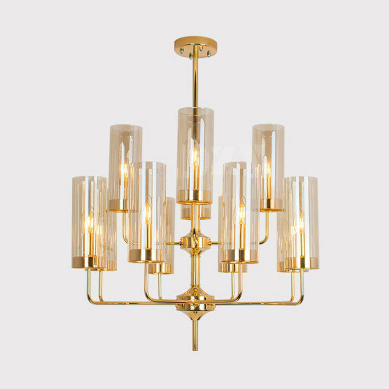 Glass Brass Finish Chandelier Light For Modern Living Room