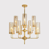 Glass Brass Finish Chandelier Light For Modern Living Room