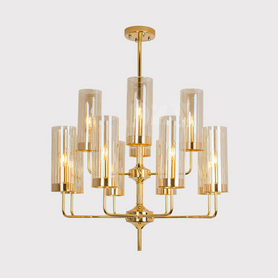 Glass Brass Finish Chandelier Light For Modern Living Room