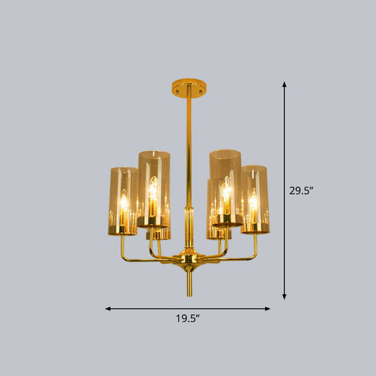 Glass Brass Finish Chandelier Light For Modern Living Room 6 / Tan