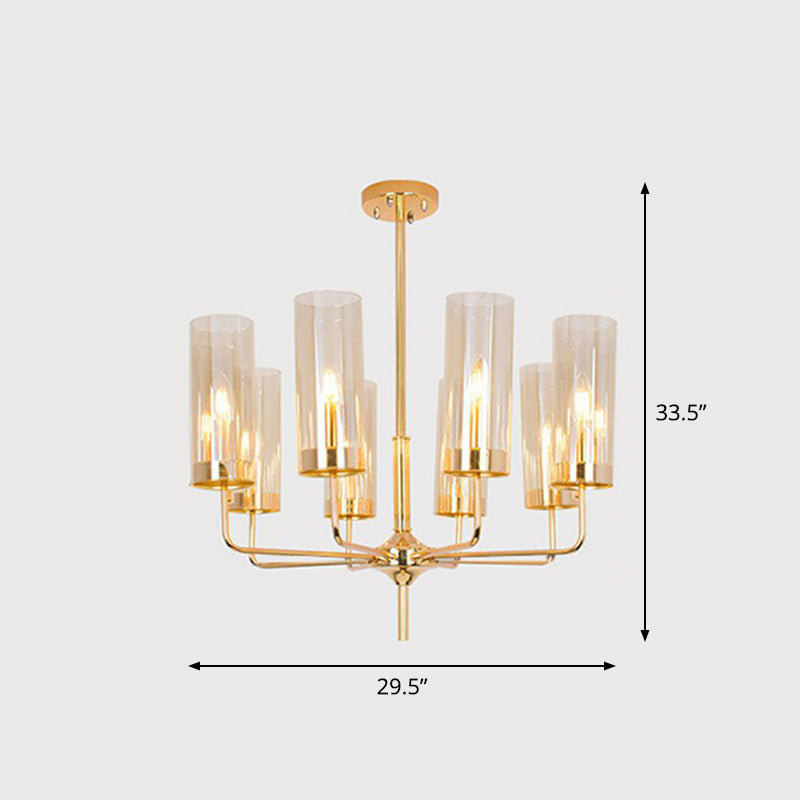 Glass Brass Finish Chandelier Light For Modern Living Room 8 / Tan