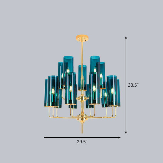 Postmodern Glass Brass Finish Chandelier For Living Room