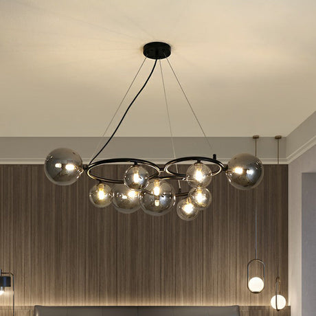 Nordic Style Glass Circles Chandelier - Bedroom Suspension Lighting 12 / Black Clear