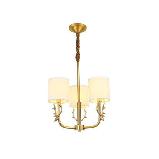 Minimalist Brass Deer Chandelier With Fabric Shade - Elegant Metal Hanging Lamp