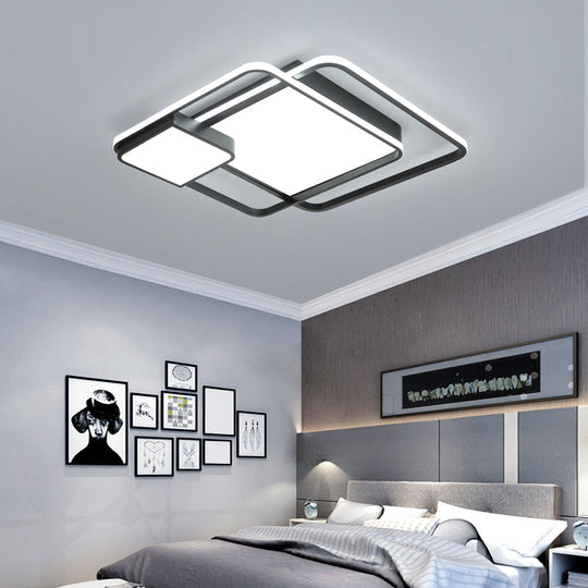 Minimalist Black Led Flush Mount Ceiling Light Fixture For Bedroom - Square Acrylic