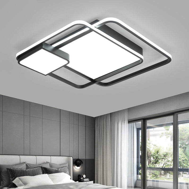 Minimalist Black Led Flush Mount Ceiling Light Fixture For Bedroom - Square Acrylic